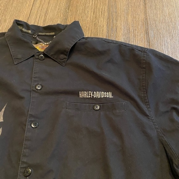 Harley Davidson Men’s Eagle Front Button Down Collared Shirt Black Sz Large - Picture 3 of 4
